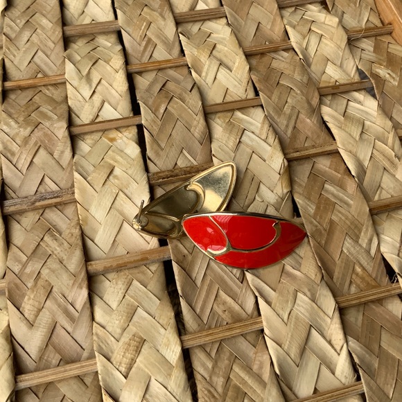 Red & Gold Half-Hoop Earrings - Picture 7 of 8